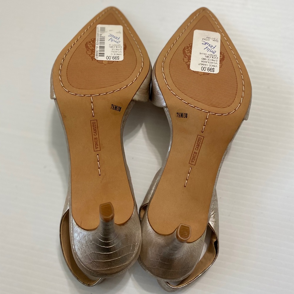 Vince Camuto Silver Snake Slingback Low High Heels - Picture 8 of 12
